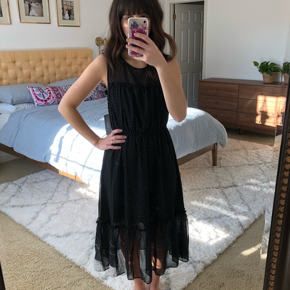 Black Polkadot LuLu’s Midi Dress Size Small